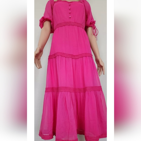 RACHEL PARCELL MAGENTA TIERED SHORT SLEEVES SUNDAY PARTY MIDI DRESS MEDIUM M NWT - Picture 11 of 16